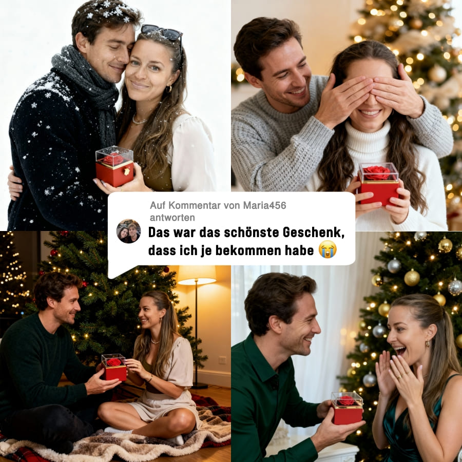 Ewige Rosenbox mit gravierter Doppelherz-Halskette