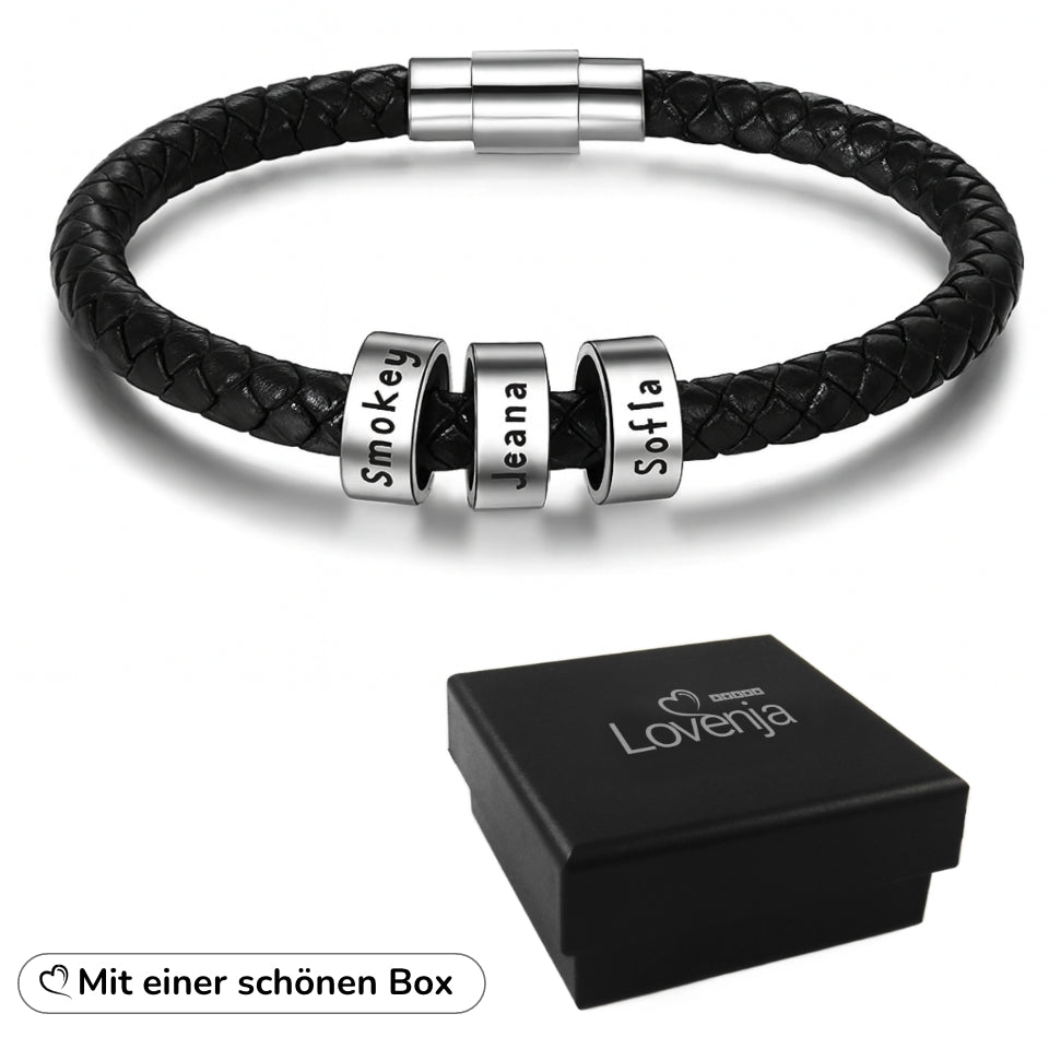 Geflochtenes Lederarmband mit Gravur-Elementen - Rund