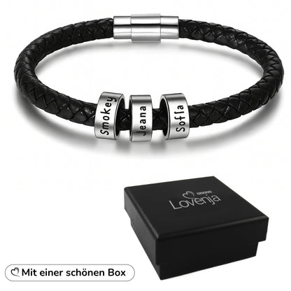 Geflochtenes Lederarmband mit Gravur-Elementen - Rund