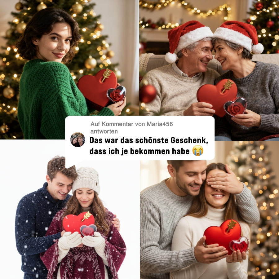 Ewige Amor-Rosenbox mit gravierter Doppelherz-Halskette