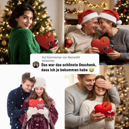 Ewige Amor-Rosenbox mit gravierter Doppelherz-Halskette