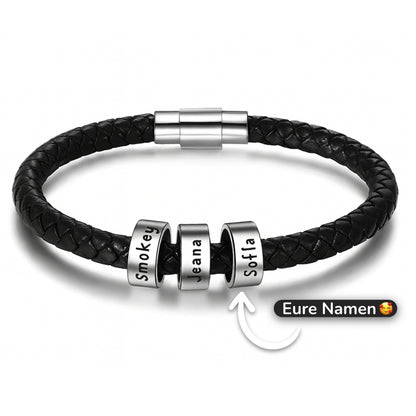 Geflochtenes Lederarmband mit Gravur-Elementen - Rund