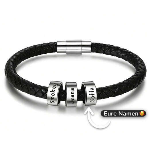 Geflochtenes Lederarmband mit Gravur-Elementen - Rund