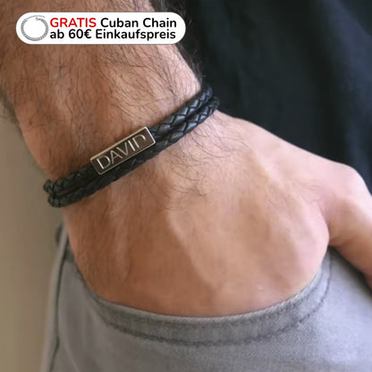 Geflochtenes Lederarmband mit Gravur-Element