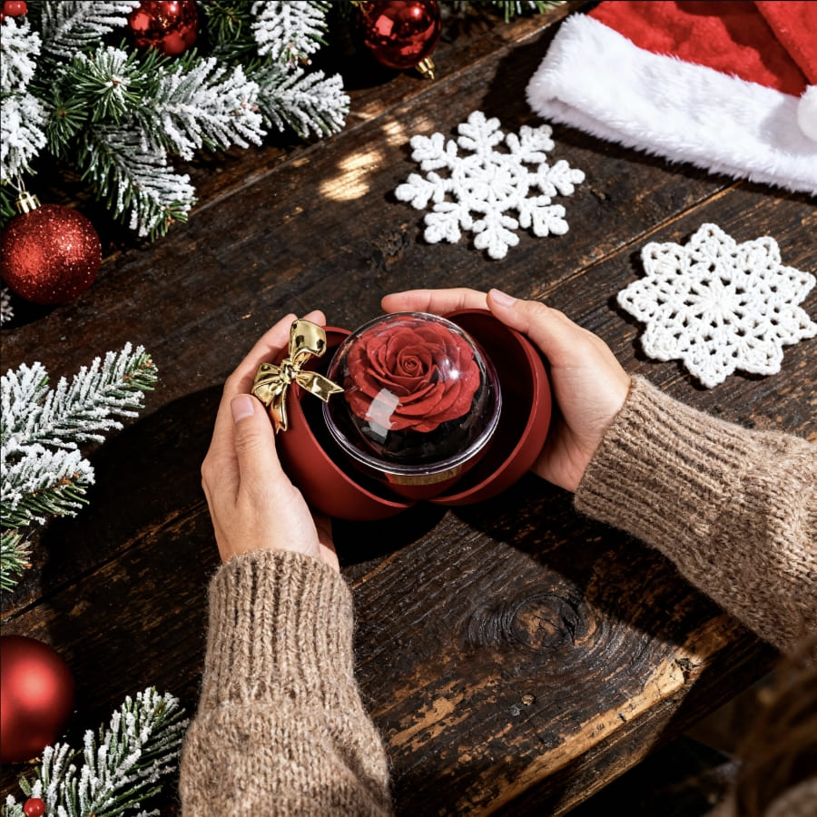 Ewige Rose in Kugelbox - Zirkonia Halskette