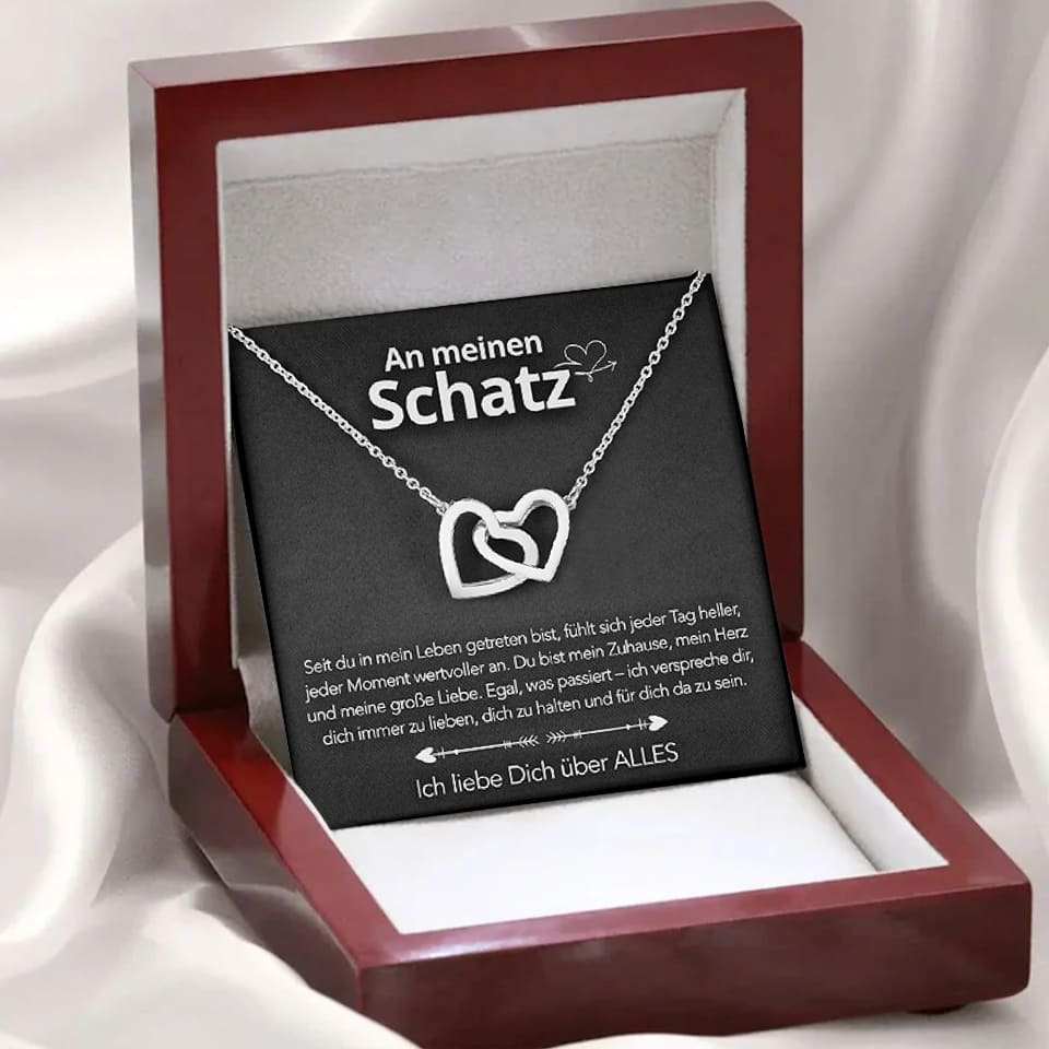 An meinen Schatz – Doppelherz Gravur in 14k Weißgold / 18k Gelbgold Veredelung