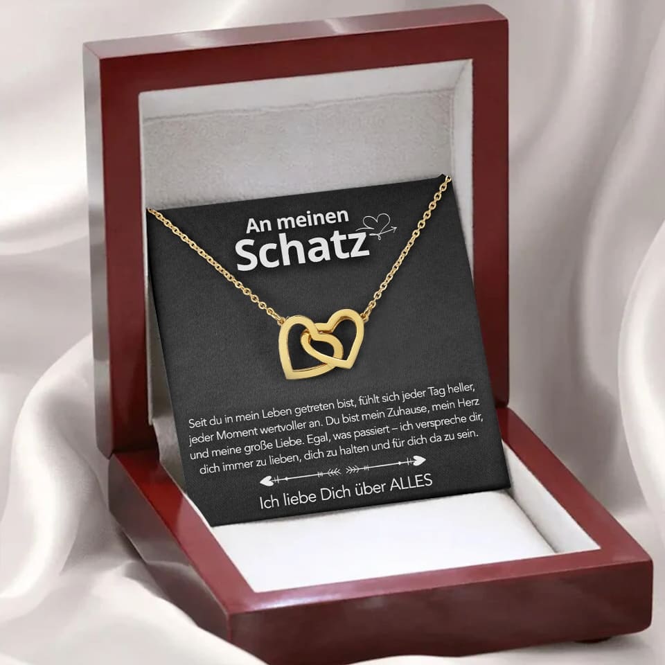 An meinen Schatz – Doppelherz Gravur in 14k Weißgold / 18k Gelbgold Veredelung