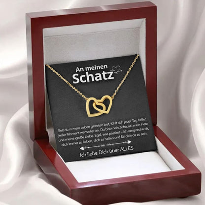 An meinen Schatz – Doppelherz Gravur in 14k Weißgold / 18k Gelbgold Veredelung