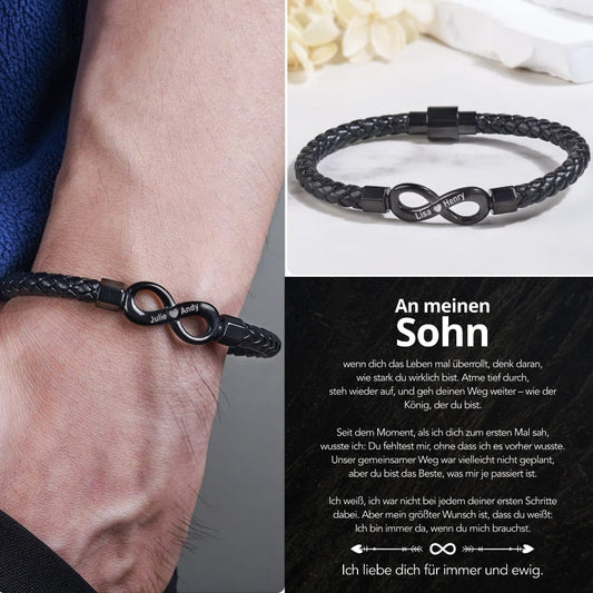 An meinen Sohn – Personalisiertes Infinity Armband mit Gravur