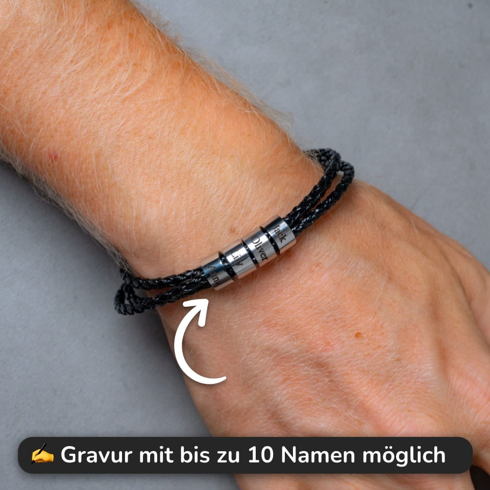 Geflochtenes Lederarmband mit Gravur-Elementen