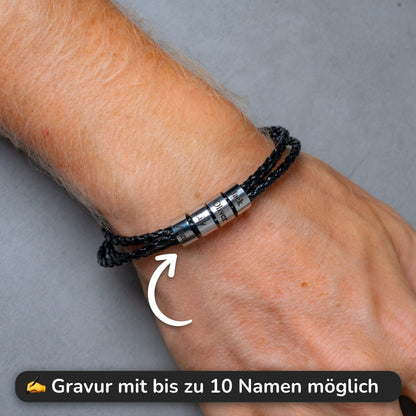 Geflochtenes Lederarmband mit Gravur-Elementen