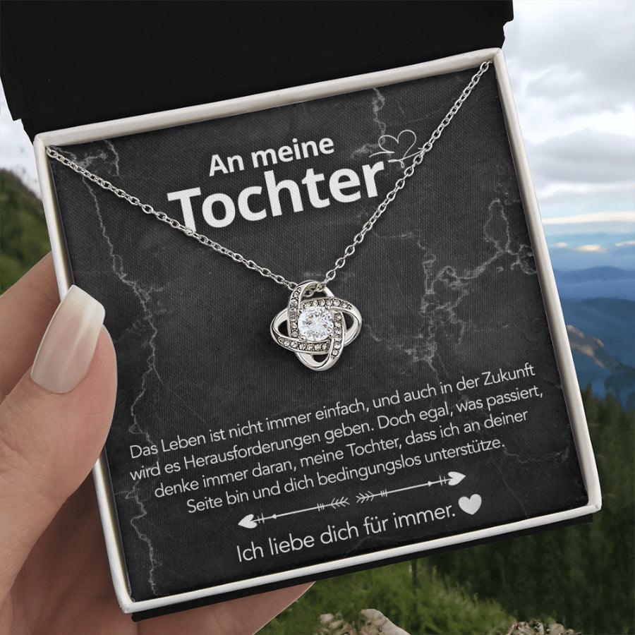 An meine Tochter – Knotenhalskette in 14k Weißgold / 18k Gelbgold Veredelung