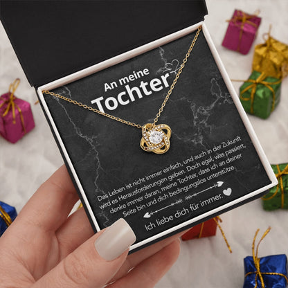 An meine Tochter – Knotenhalskette in 14k Weißgold / 18k Gelbgold Veredelung