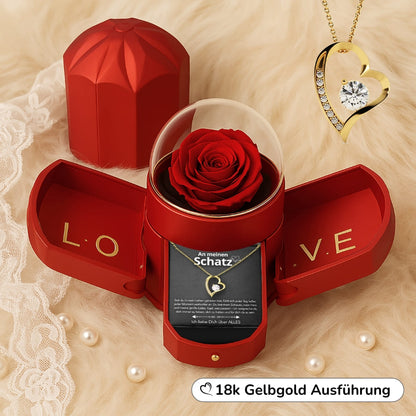 An meinen Schatz – Ewige Rose mit Herzkette & liebevoller Karte