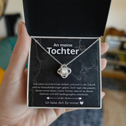 An meine Tochter – Knotenhalskette in 14k Weißgold / 18k Gelbgold Veredelung
