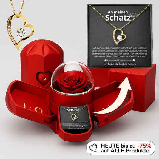 Für meinen Schatz – Ewige Rose mit Herzkette & Gravur