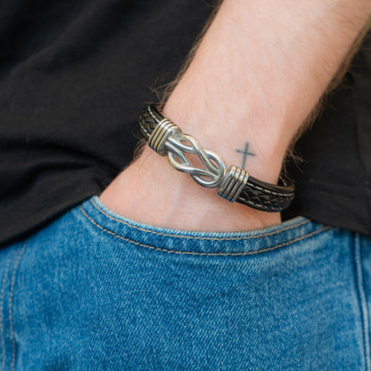An meinen Sohn - Geflochtenes Edelstahl Lederarmband