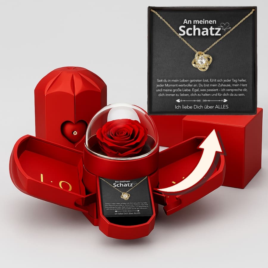 An meinen Schatz – Ewige Rose mit Knotenkette & liebevoller Karte