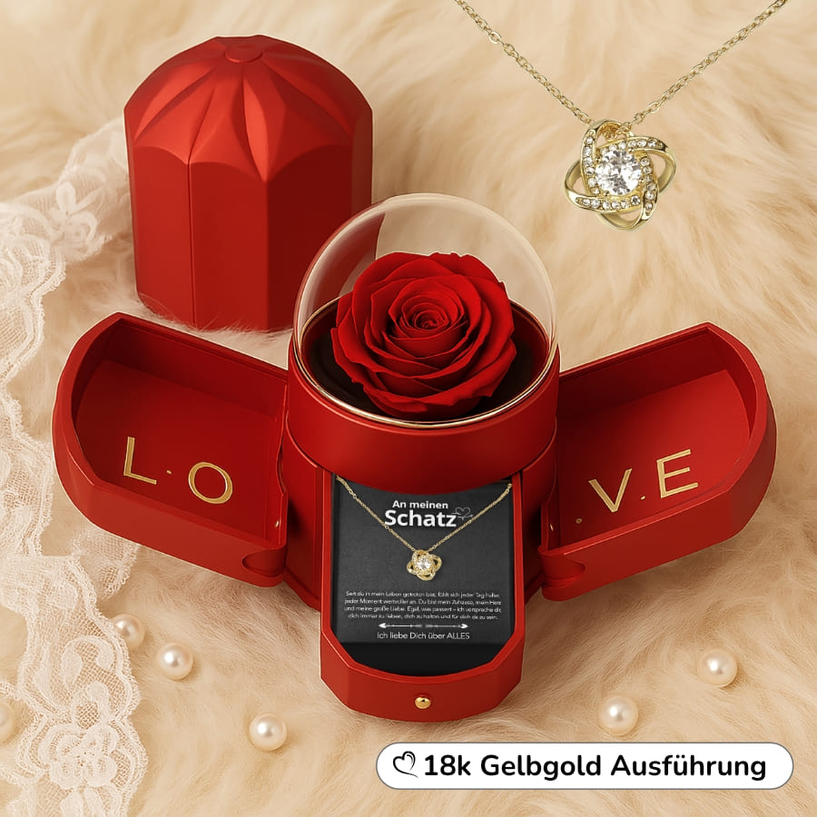 An meinen Schatz – Ewige Rose mit Knotenkette & liebevoller Karte