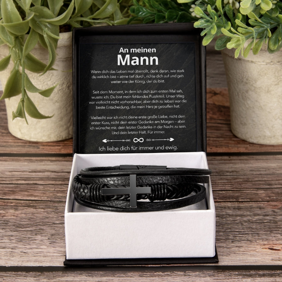 An meinen Mann - Herren Kreuz Armband mit Notiz