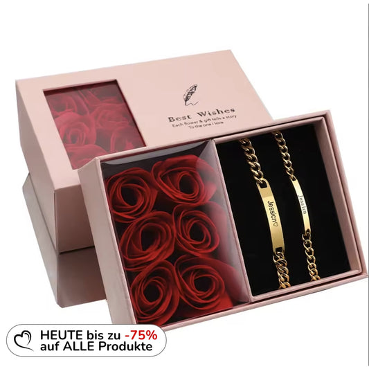 GRAVIERTES ARMBAND-SET FÜR PAARE – MIT EWIGER ROSENBOX