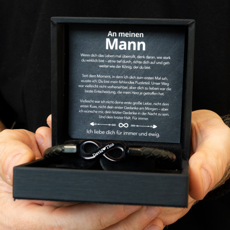 An meinen Mann – Personalisiertes Infinity Armband mit Gravur