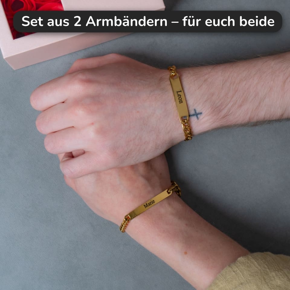 Graviertes Armband-Set für Paare – Mit ewiger Rosenbox