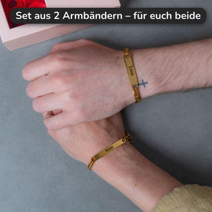 Graviertes Armband-Set für Paare – Mit ewiger Rosenbox