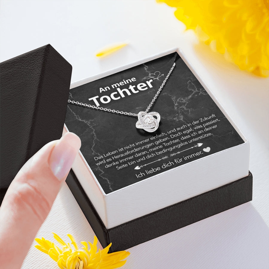 An meine Tochter – Knotenhalskette in 14k Weißgold / 18k Gelbgold Veredelung