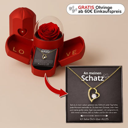 An meinen Schatz – Ewige Rose mit Herzkette & liebevoller Karte