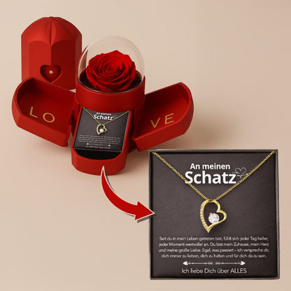 An meinen Schatz – Ewige Rose mit Halskette & liebevoller Karte