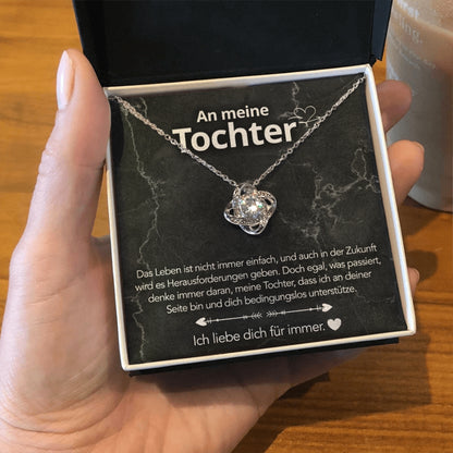 An meine Tochter – Knotenhalskette in 14k Weißgold / 18k Gelbgold Veredelung