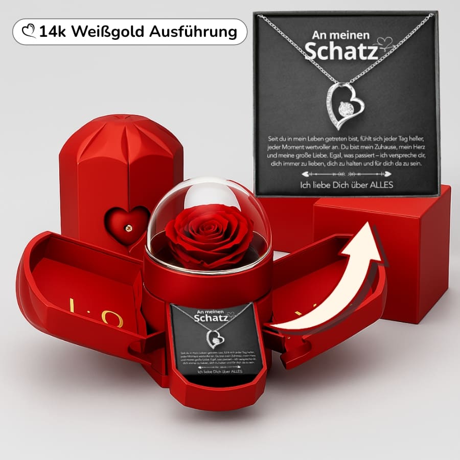 An meinen Schatz – Ewige Rose mit Herzkette & liebevoller Karte