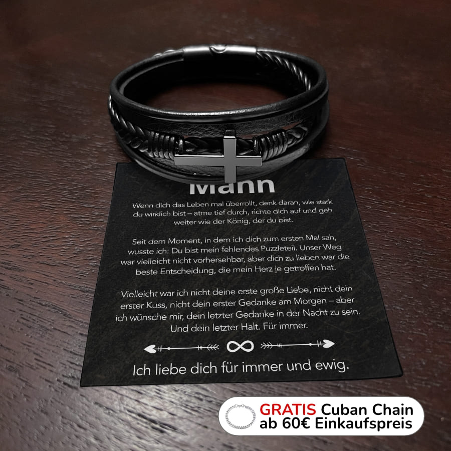 An meinen Mann - Herren Kreuz Armband mit liebevoller Karte