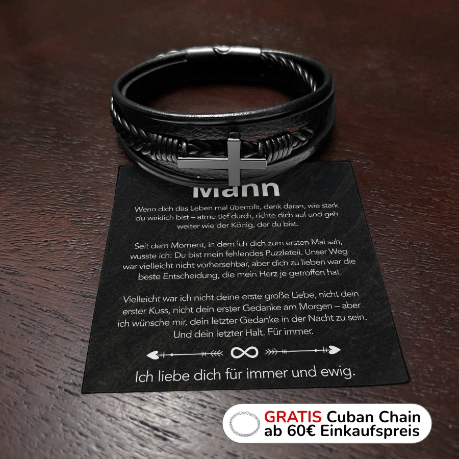 An meinen Mann - Herren Kreuz Armband mit Notiz
