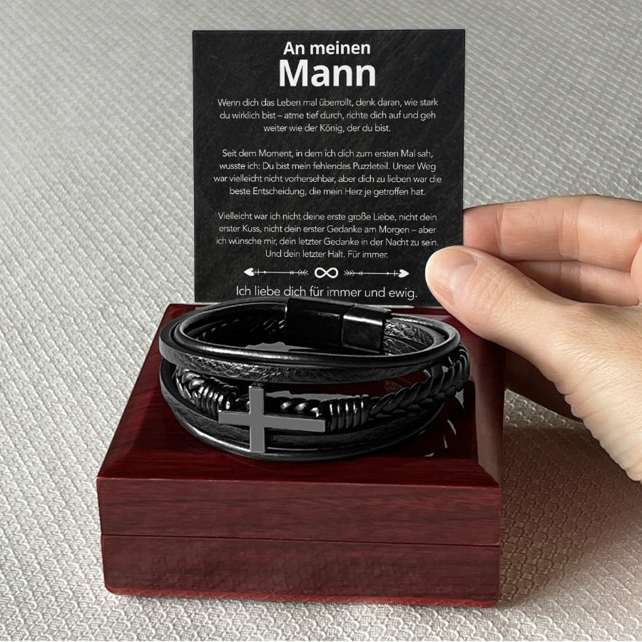 An meinen Mann - Herren Kreuz Armband mit Notiz