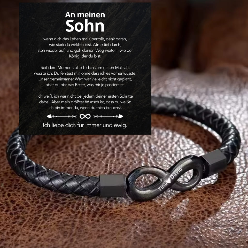 An meinen Sohn – Personalisiertes Infinity Armband mit Gravur