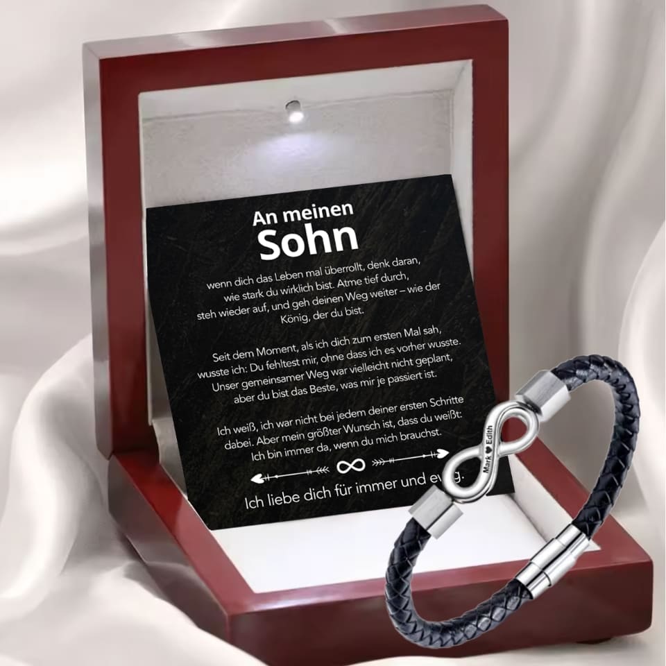An meinen Sohn – Personalisiertes Infinity Armband mit Gravur