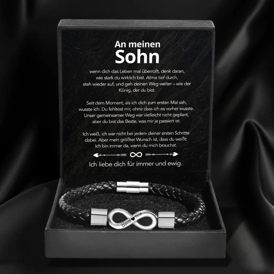 An meinen Sohn – Personalisiertes Infinity Armband mit Gravur