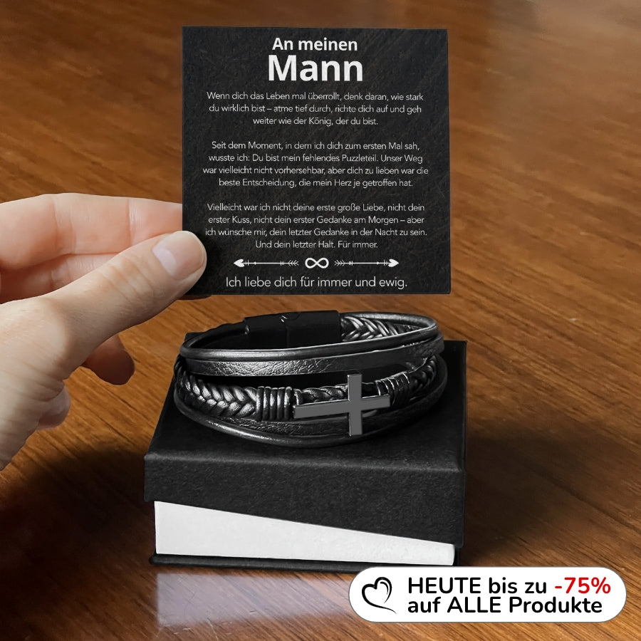 An meinen Mann - Herren Kreuz Armband mit Notiz
