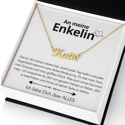 An meine Enkelin - Namenskette mit liebevoller Notiz
