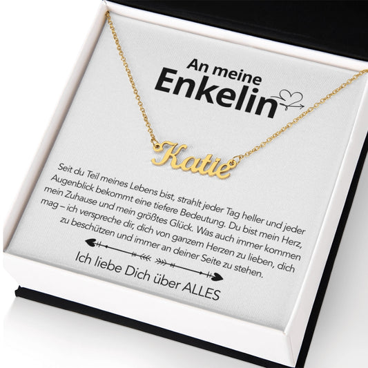 An meine Enkelin - Namenskette mit liebevoller Notiz