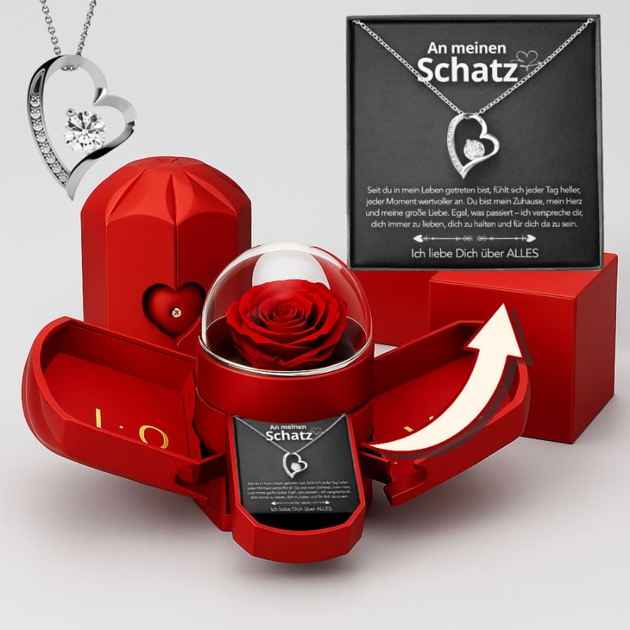 An meinen Schatz – Ewige Rose mit Herzkette & liebevoller Karte