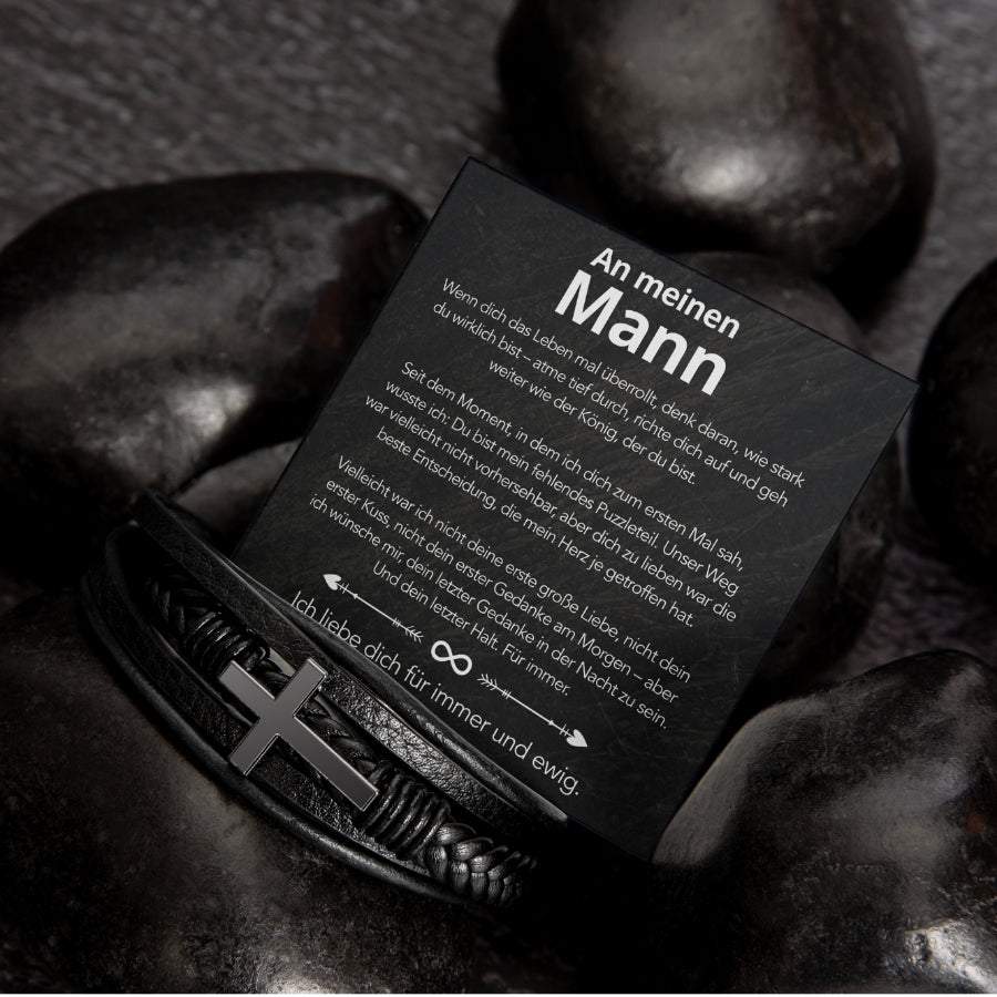 An meinen Mann - Herren Kreuz Armband mit Notiz