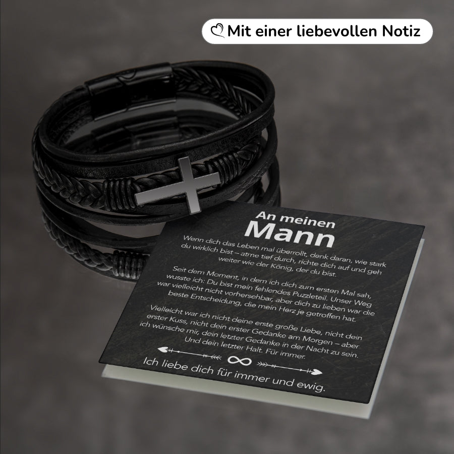 An meinen Mann - Herren Kreuz Armband mit Notiz