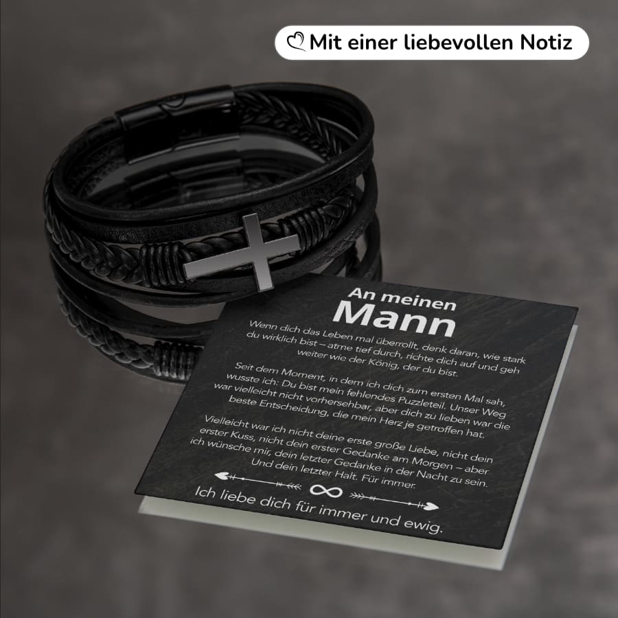 An meinen Mann - Herren Kreuz Armband mit liebevoller Karte