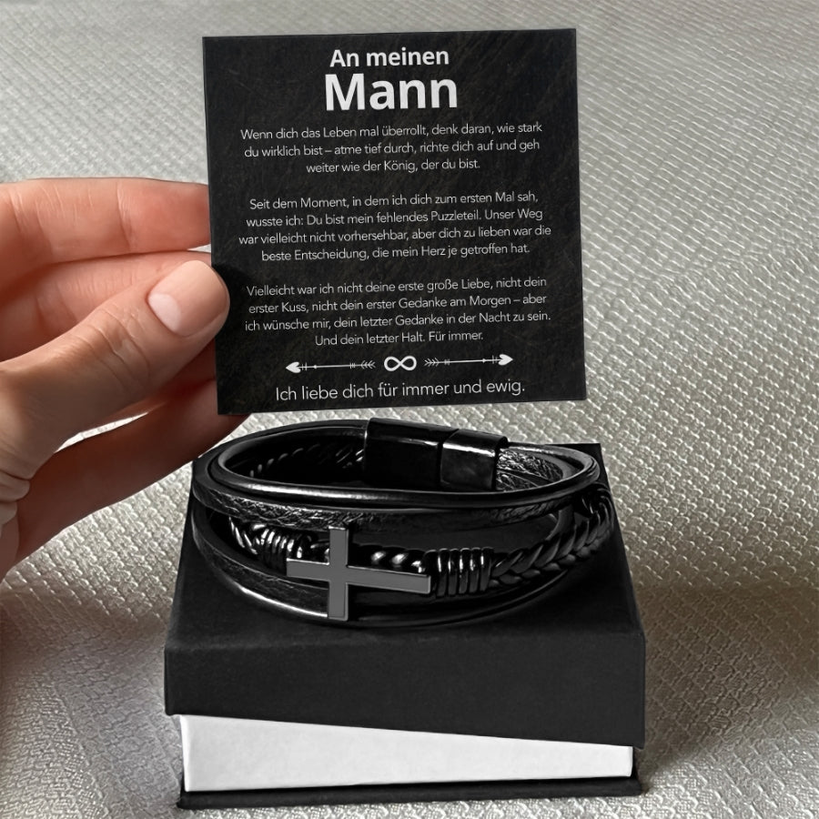 An meinen Mann - Herren Kreuz Armband mit Notiz