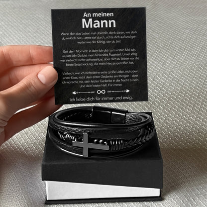 An meinen Mann - Herren Kreuz Armband mit Notiz