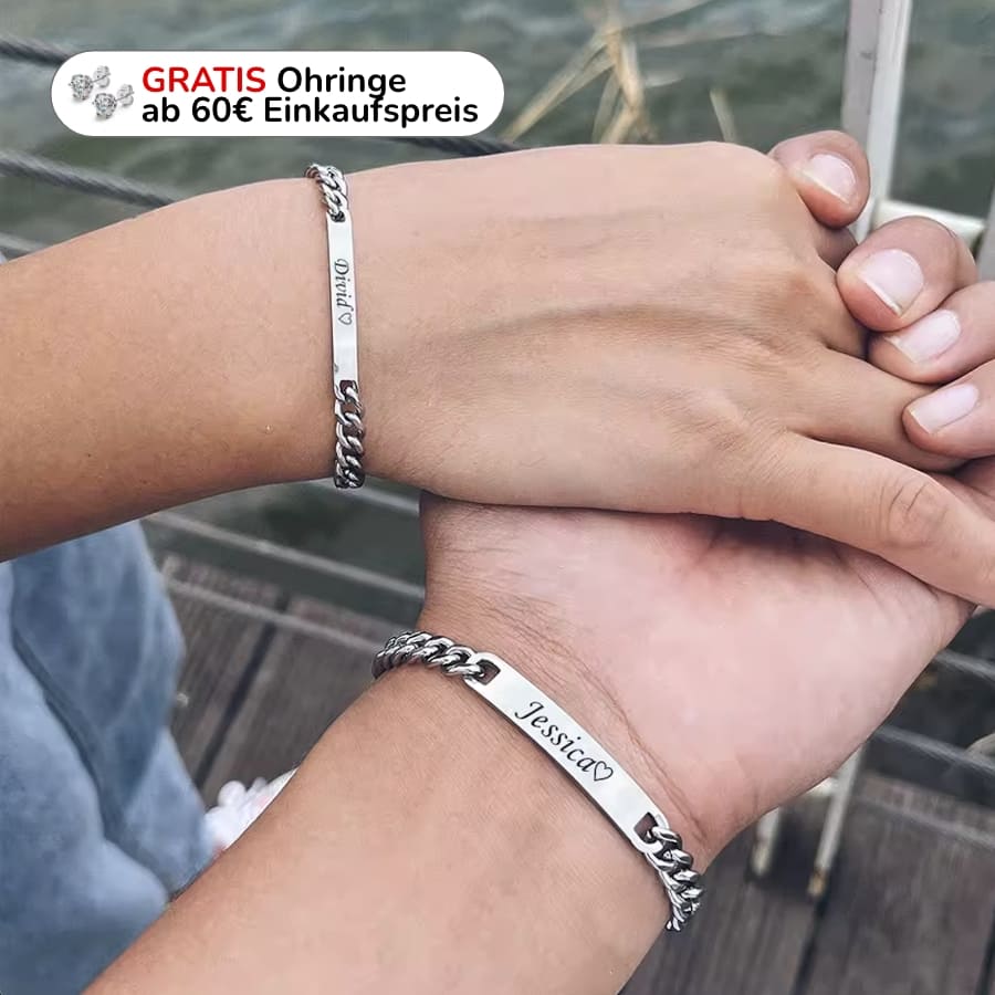 Graviertes Armband-Set für Paare – Mit ewiger Rosenbox
