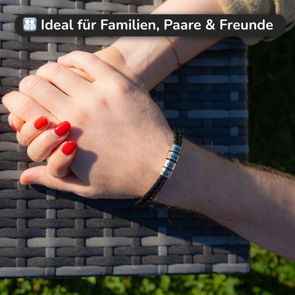 Geflochtenes Lederarmband mit Gravur-Elementen